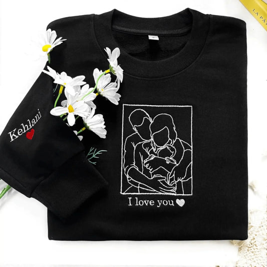 True-Threads - Personalisierter Pärchen Line Art Hoodie mit Stickerei - Geschenk für Jahrestag, Geburtstage