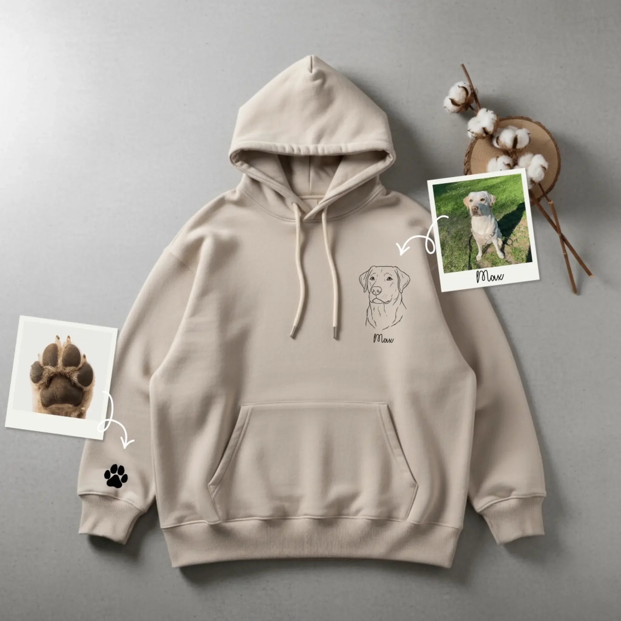  True-Threads - Personalisierter Hunde Hoodie mit Lineart Stickerei - Geschenk für Hundebesitzer 