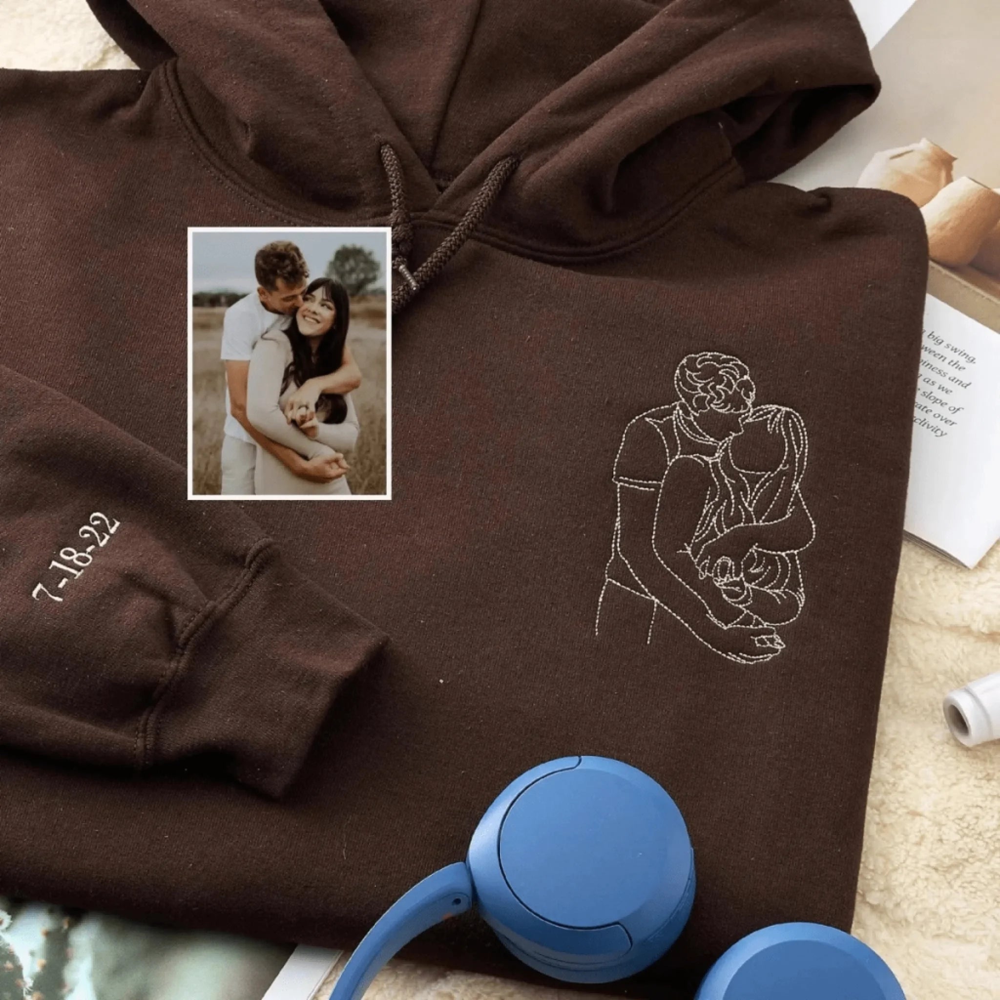  True-Threads - Personalisierter Pärchen Hoodie mit Stickerei - Geschenk für Jahrestag, Geburtstage 