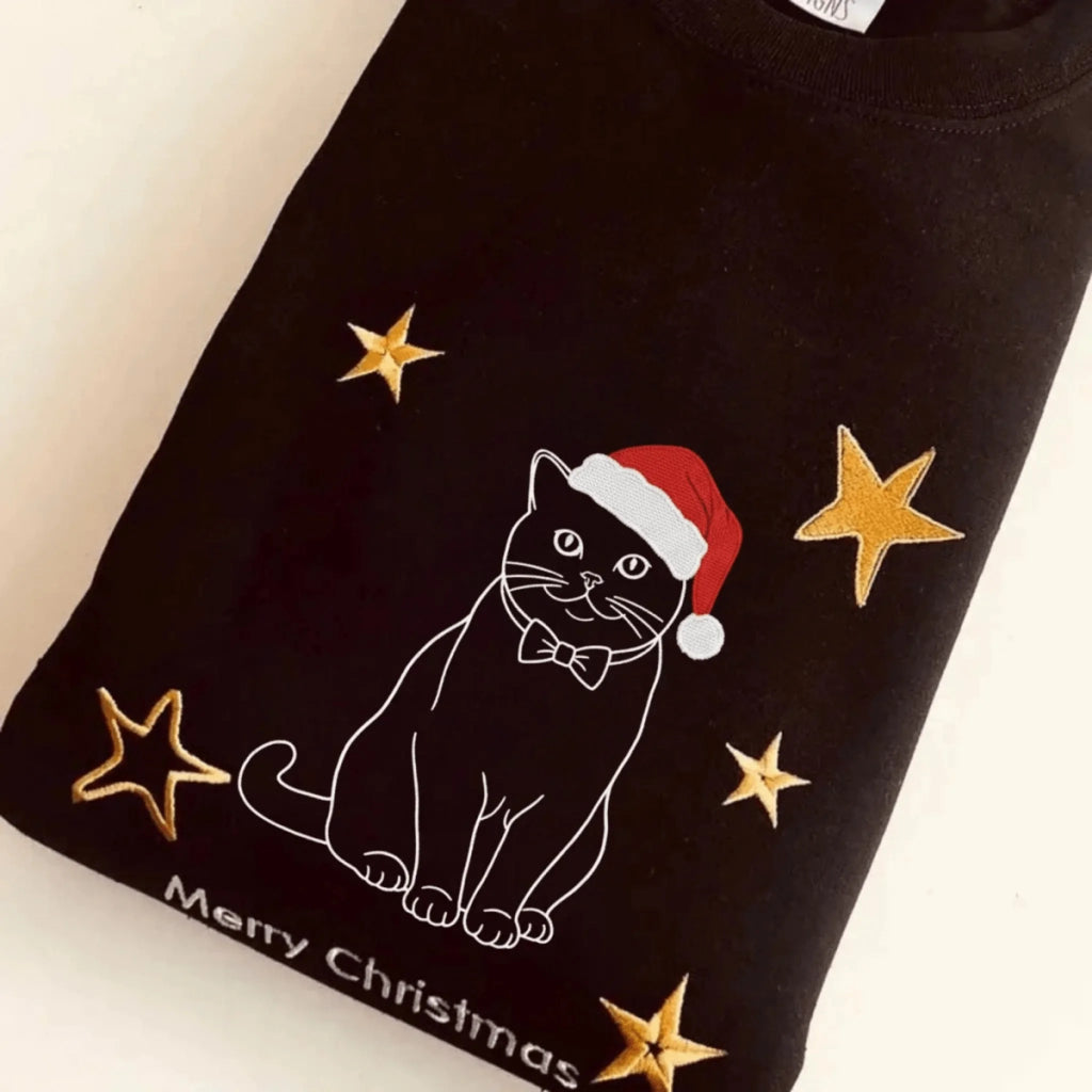  True-Threads - Personalisierter Weihnachten Katzen Hoodie mit Stickerei - Geschenk für Katzen Hoodie 