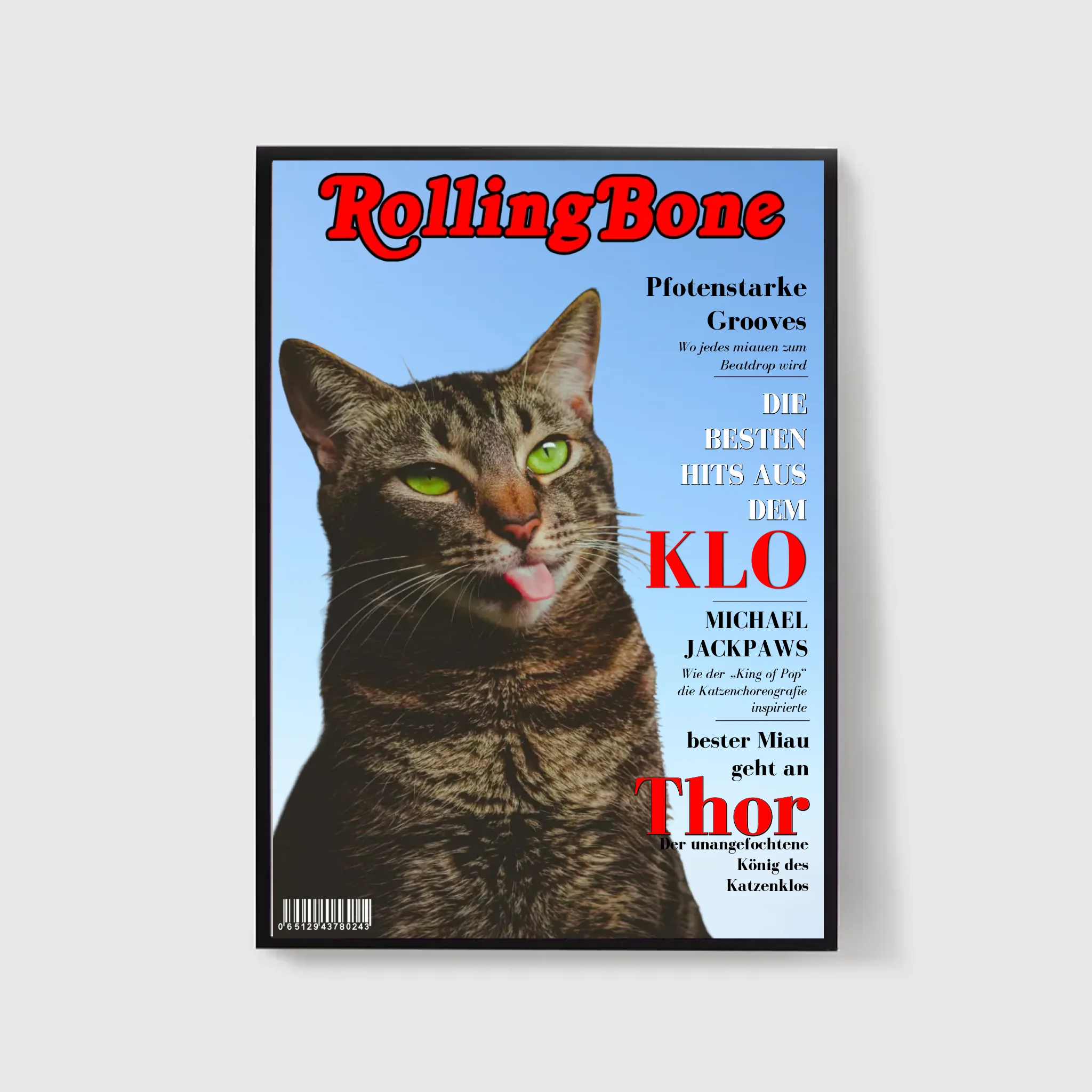  True-Threads - Personalisiertes Katzen-Magazinposter „Rollig Bone“ 