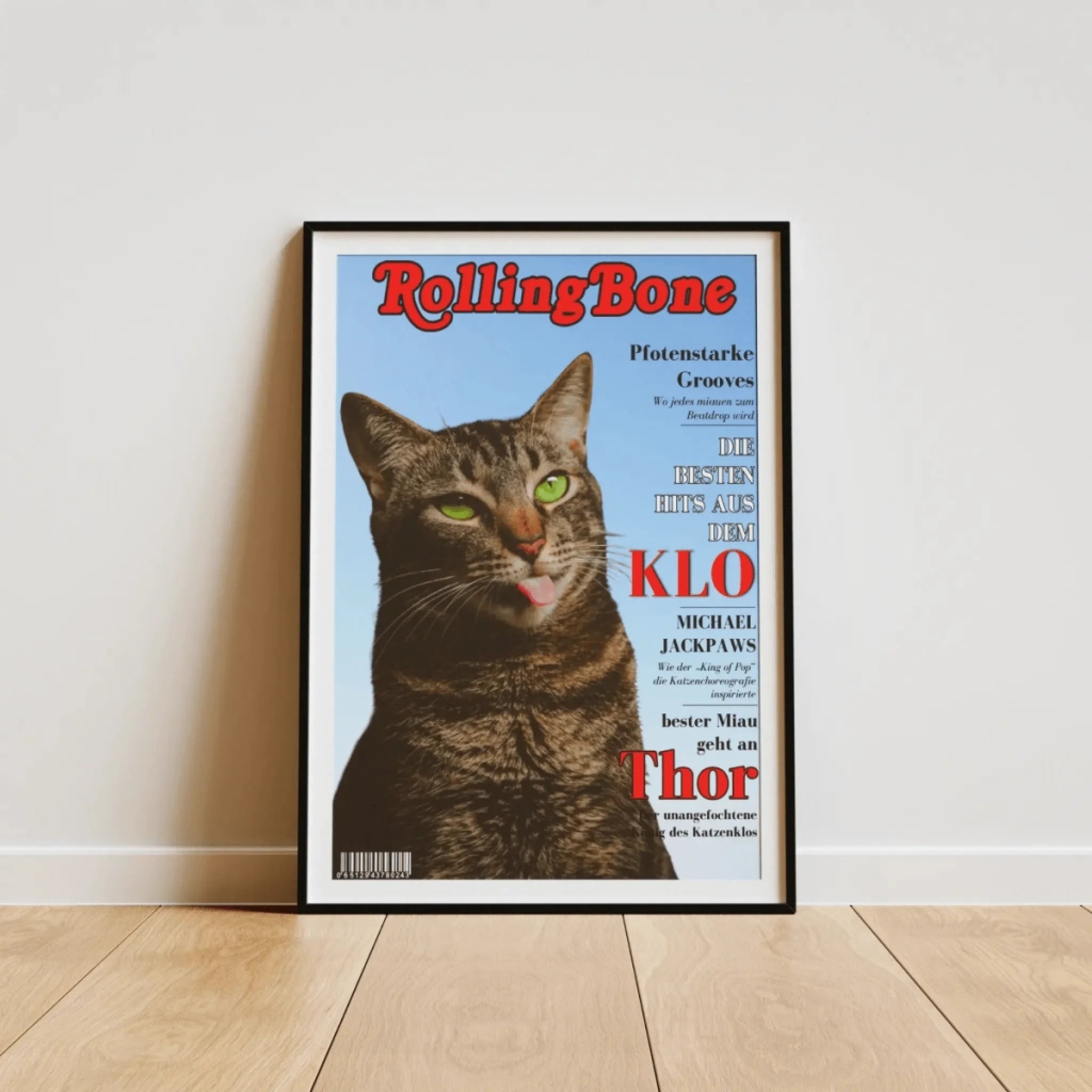  True-Threads - Personalisiertes Katzen-Magazinposter „Rollig Bone“ 