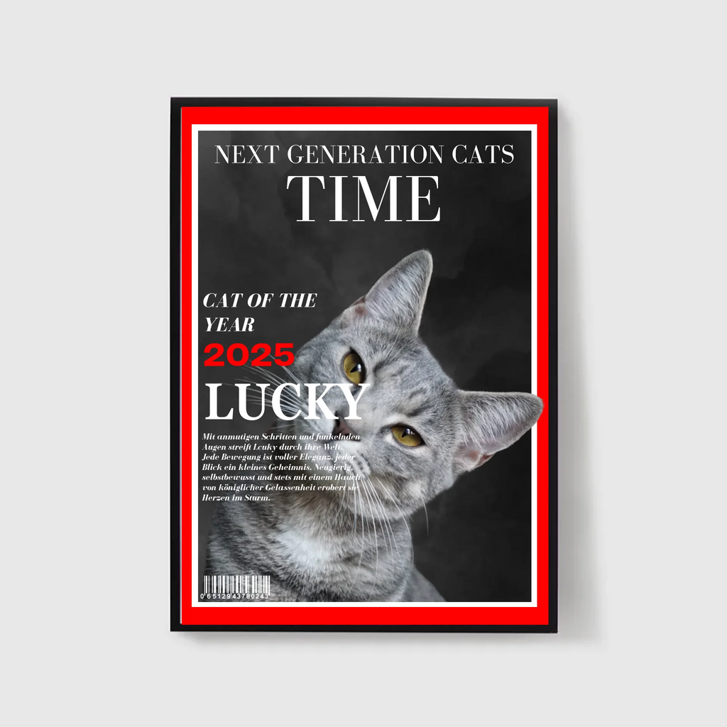  True-Threads - Personalisiertes Katzen-Magazinposter „Time“ 
