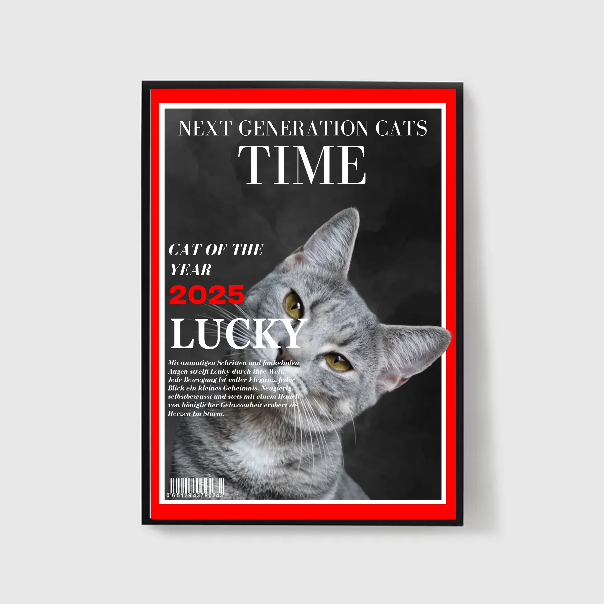  True-Threads - Personalisiertes Katzen-Magazinposter „Time“ 