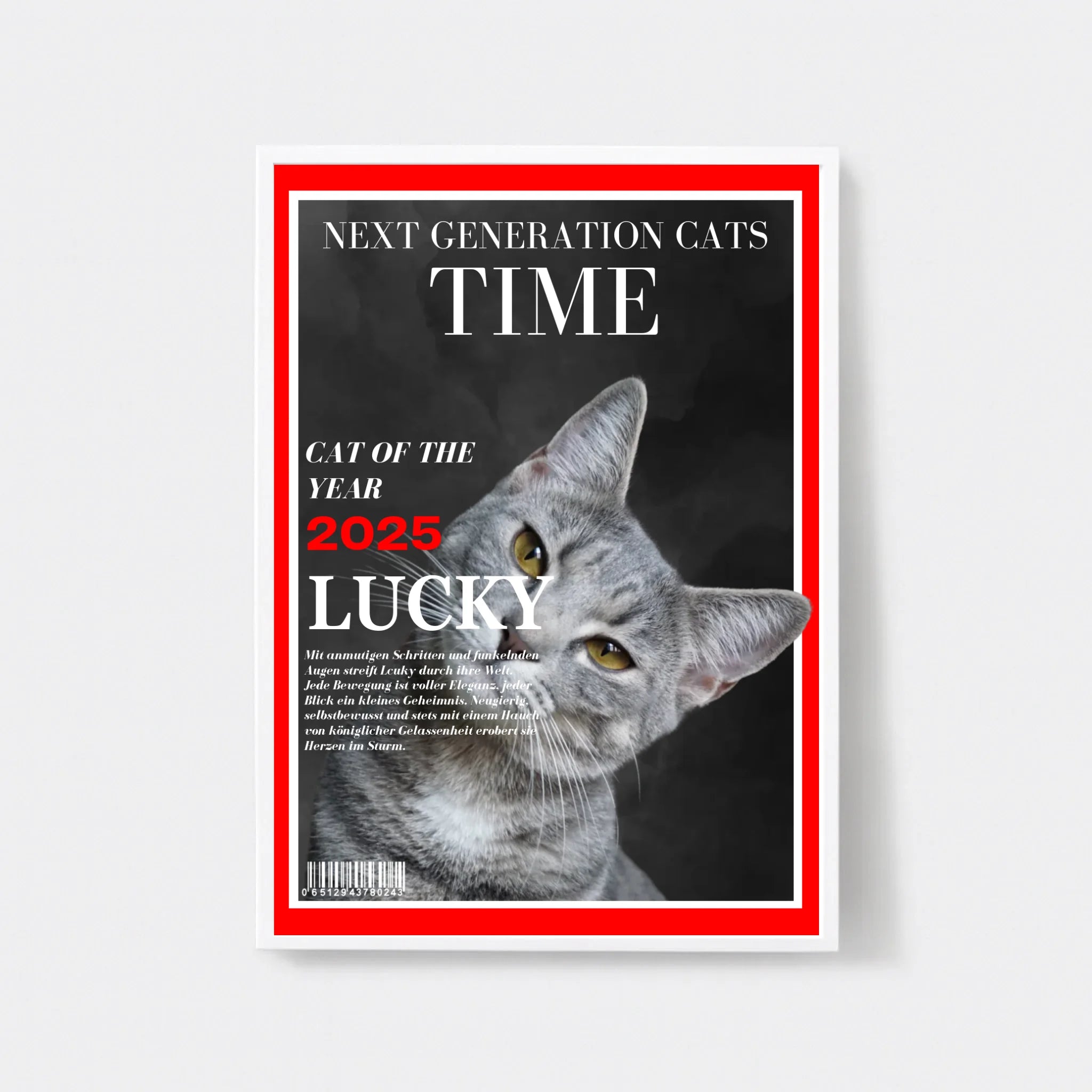  True-Threads - Personalisiertes Katzen-Magazinposter „Time“ 